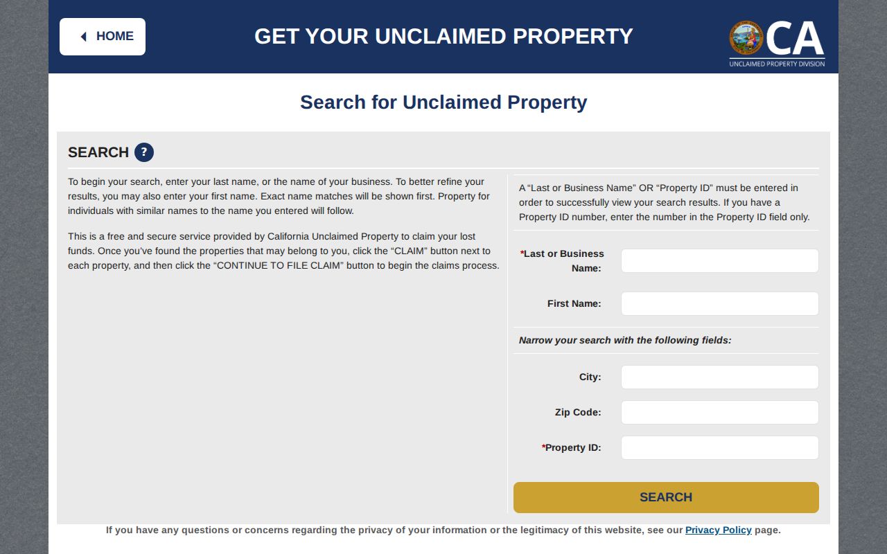 Hollister people search in California unclaimed property records