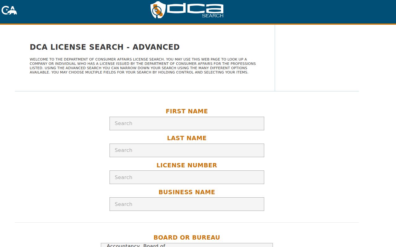 Hollister people search with California professional license fields