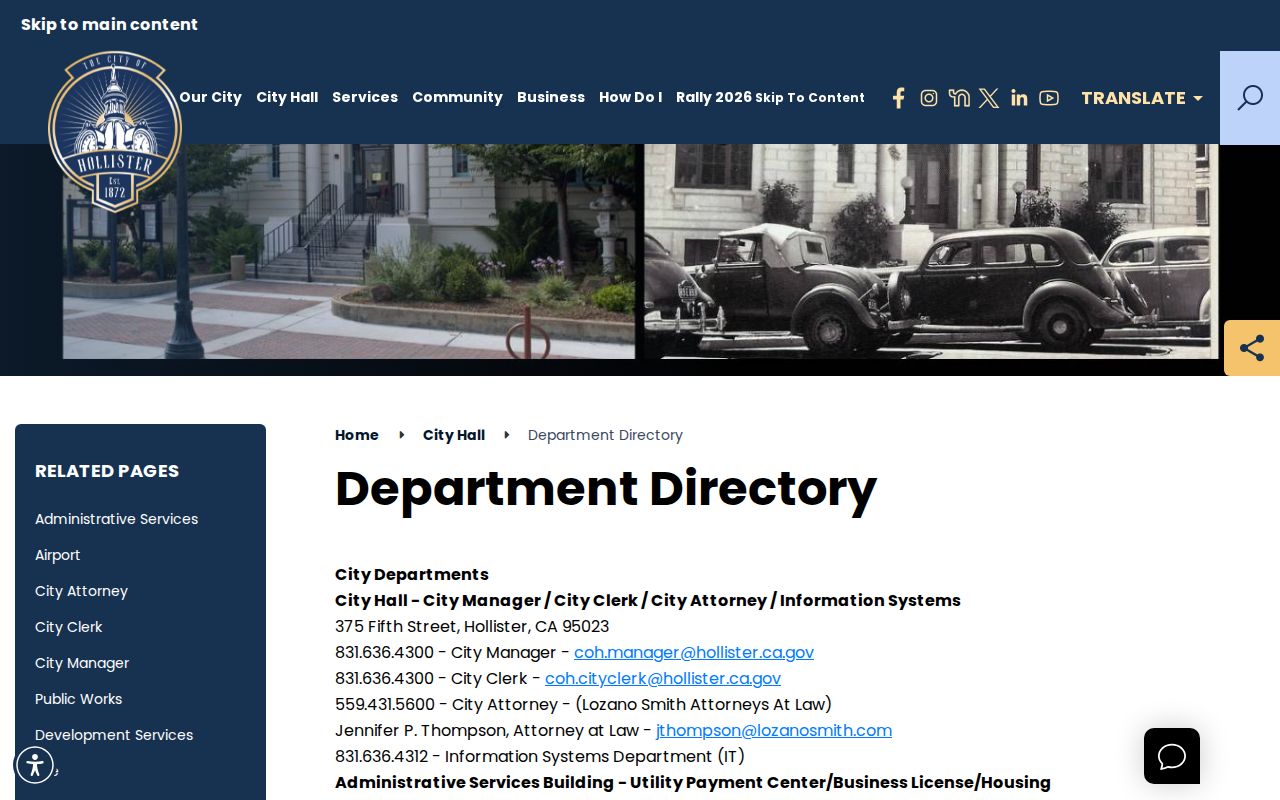 Hollister people directories city department listing
