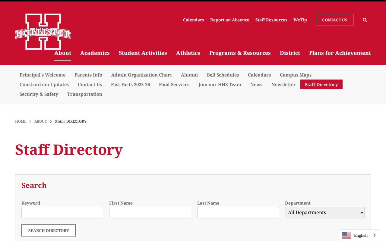 Hollister people directories high school staff search