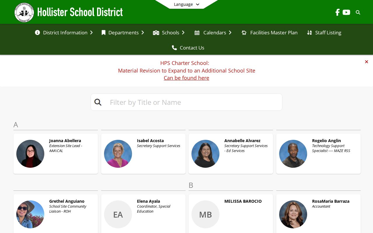 Hollister people directories school district staff listing