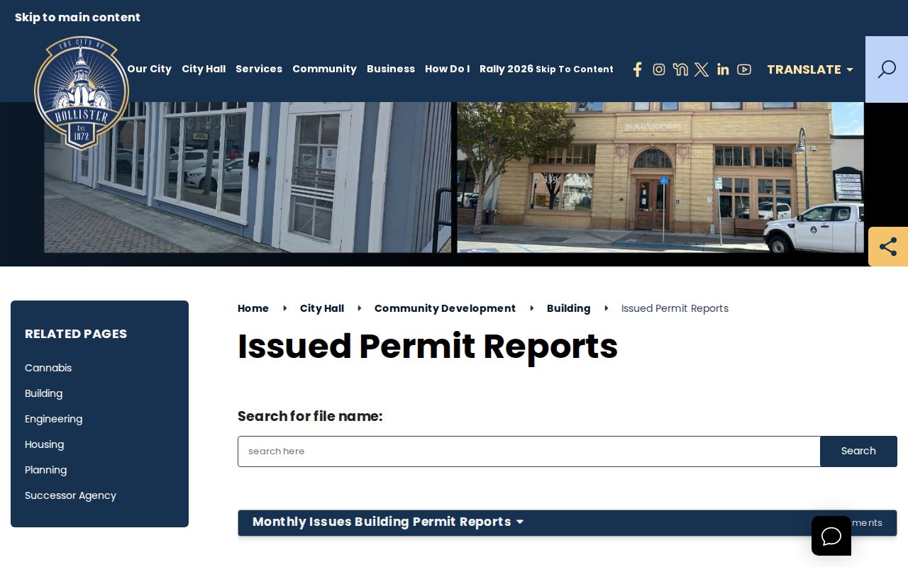 Hollister public records document center for issued building permits